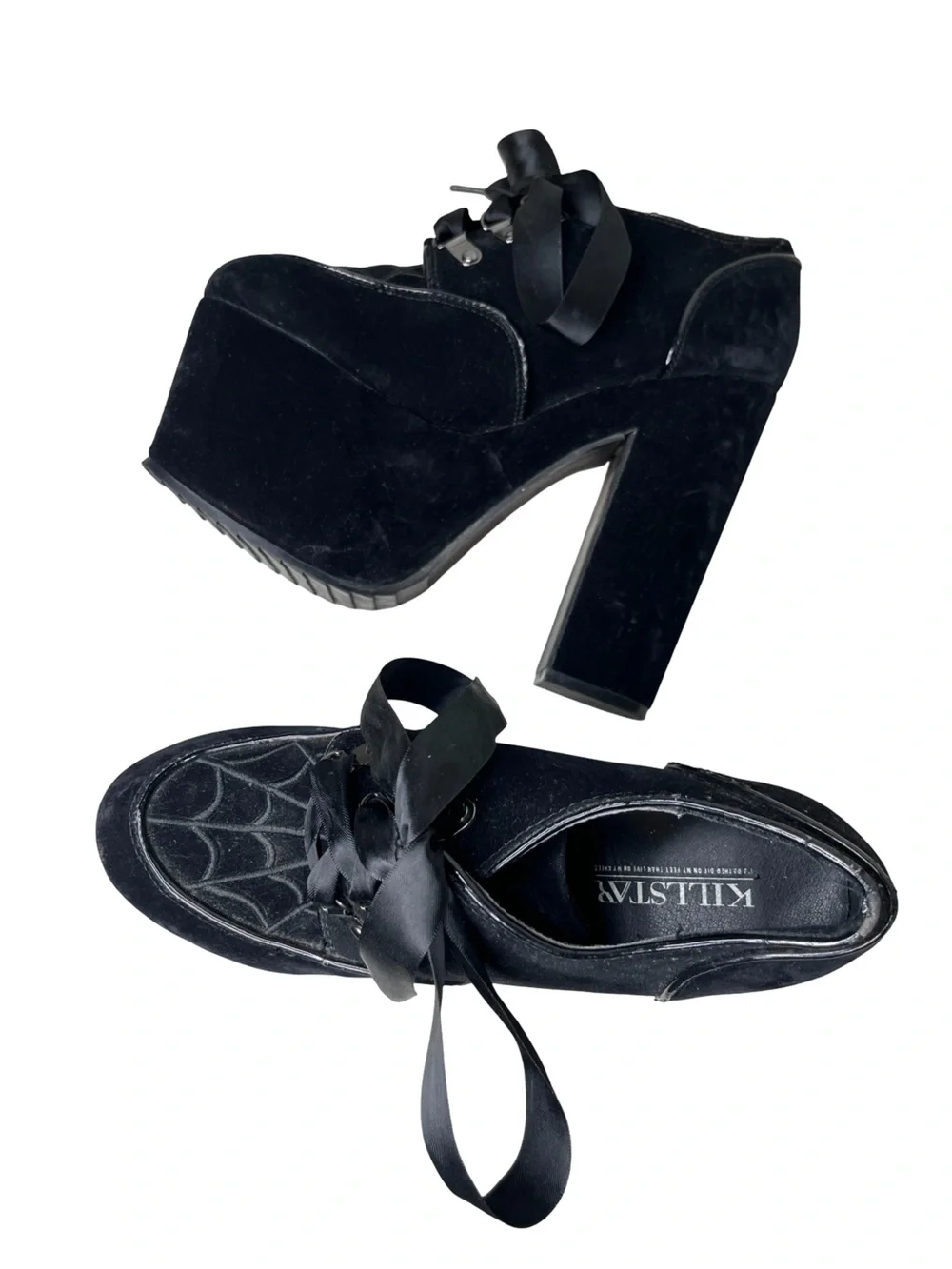Killstar Just Buried Web Gothic Witchy Ribbon Laces Velvet Platform Heels Sz 8